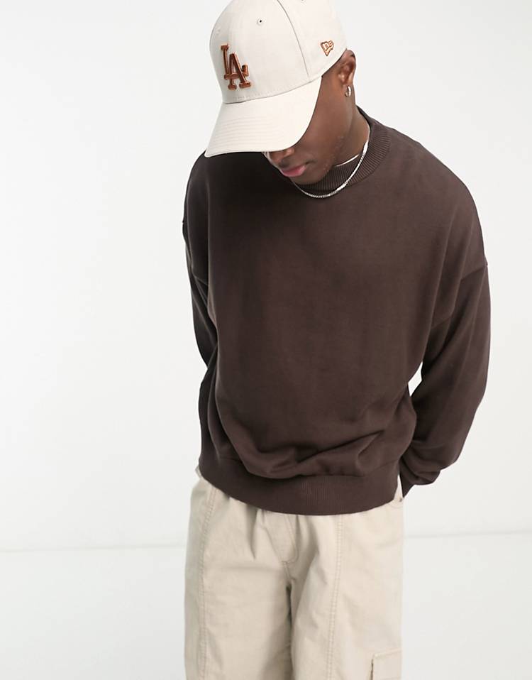 ADPT oversized crew neck sweater in brown